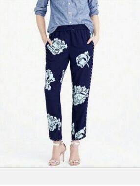 J Crew Floral Reece Pant - Navy